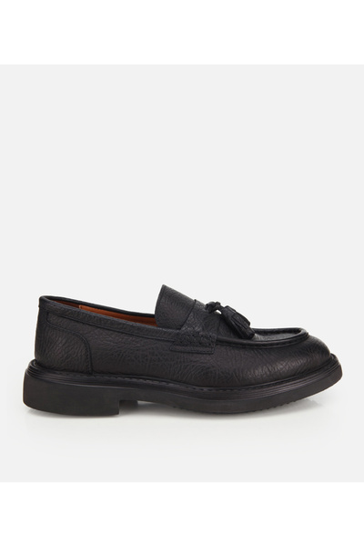 Men's Leather Black Soft Textured Thick Soled Casual Loafer