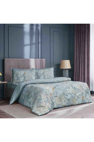 Allday Floria Cotton Satin Duvet Cover Set Single Blue