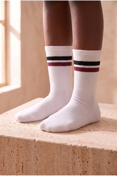 Children's Striped Patterned Cotton Socks Burgundy