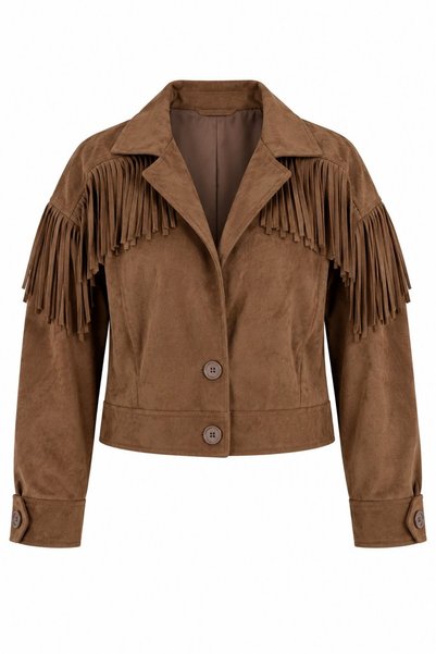 Milky Brown Tasseled Suede Jacket - 5181