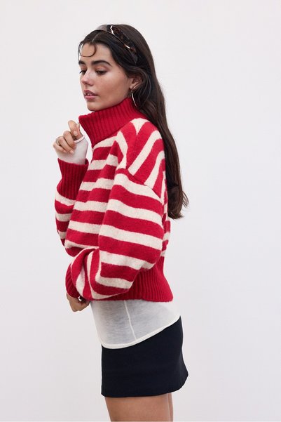 Striped Zip-Up Knitwear Cardigan