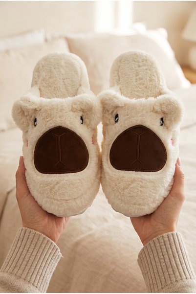 Women's Capybara Animal Figured, Soft, Plush Fabric, Closed Toe, Home Slippers