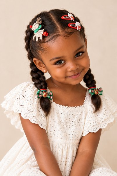 Girl's 3-Piece Glittery Christmas Hairpin Light Brown
