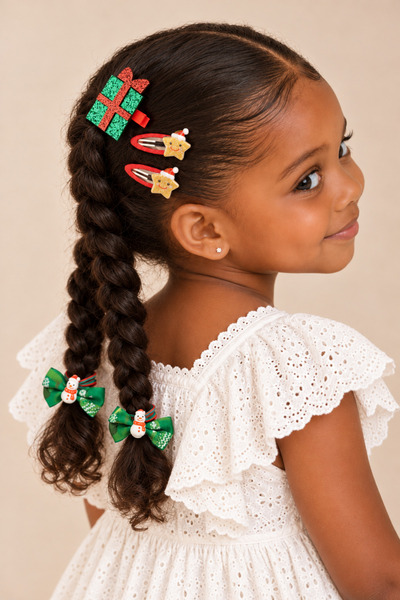 Girl's 3-Piece Glittery New Year's Hairpin Green/Red