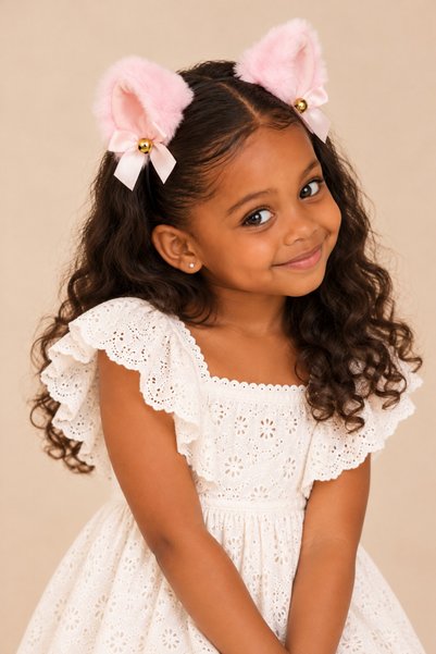 Girl's Furry Cat Ear Crown with Bell Accessory Pink