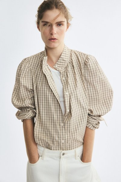 Viscose Blend and Puffy Sleeve Blouse