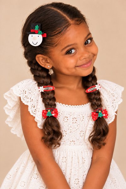Girl's 3-Piece Glittery Christmas Hairpin White