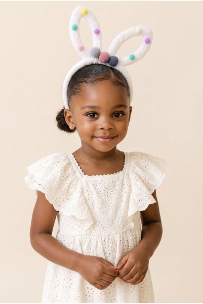 Girl's Rabbit Ear Pompom Plush Crown White
