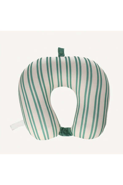 Green and White Striped Travel Pillow