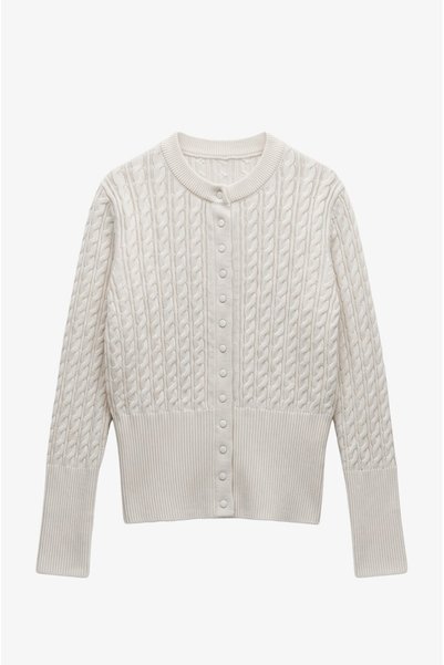 Ecru Hair Knitted Snap Cardigan