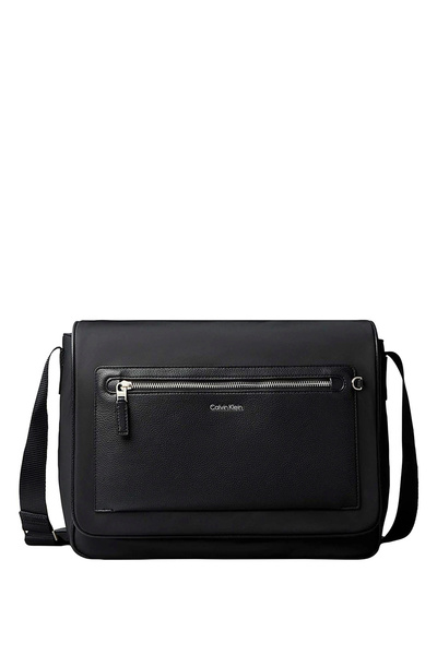 Black Men's Messenger Bag Ssnl Raised Logo Flap Messenger