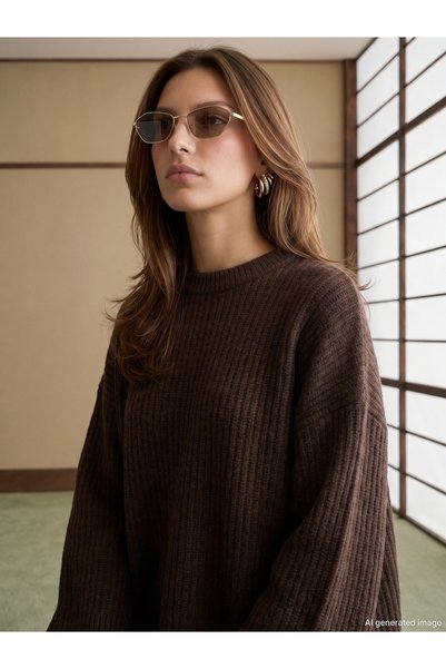 10900 Wool Blend Crew Neck Knit Sweater