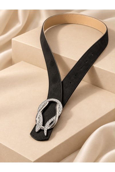 Silver Snake Buckle Suede Leather Women's Trouser Belt, Jacket Belt, Dress Belt, Shirt Belt