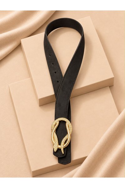 Suede Leather Women's Trouser Belt with Gold Snake Buckle, Jacket Belt, Dress Belt, Shirt Belt