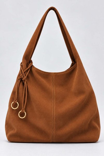 Tan Suede Women's Tote Bag with Ornamental Details