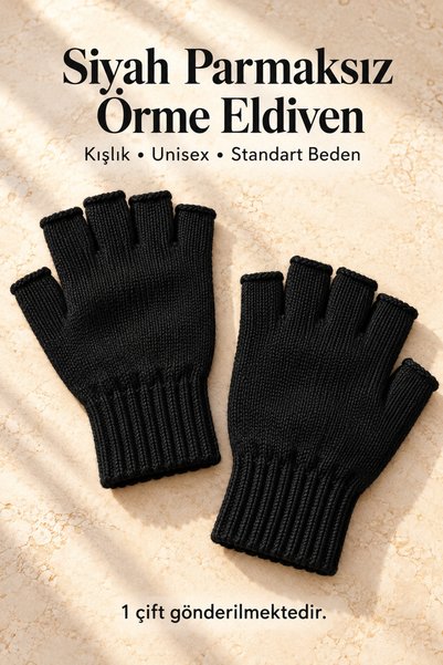 Unisex Black Cut-Out Half Knitted Gloves Fingerless Winter Gloves