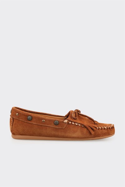 Coffee-Brown Leather Women's Casual Loafers