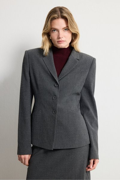 Gray Pocket Detailed Mono Closure Jacket