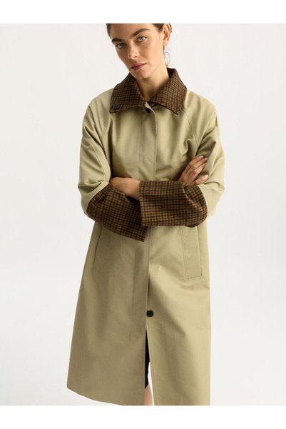 Women's Plaid Detailed Trench Coat