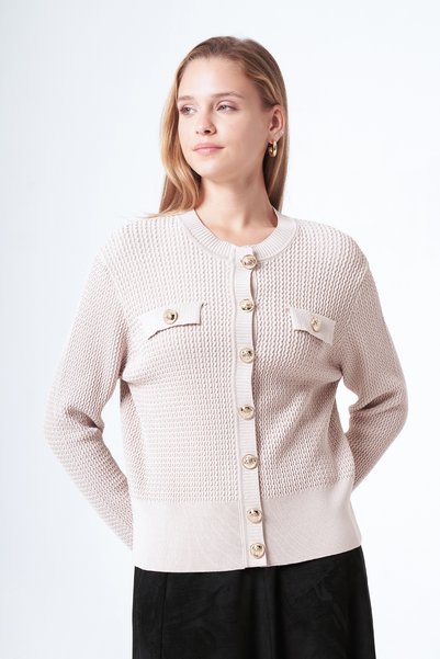 Buttoned Rayon Cardigan 601 Beige