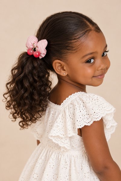 Girl's Cherry Dangle Bow Rubber Buckle White
