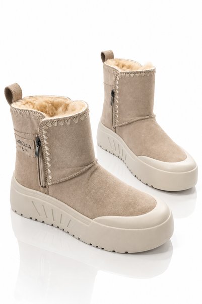 Women's Beige Comfortable Fur Detailed Boots