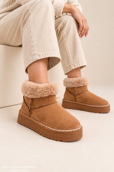 Neli̇s Women's Casual Winter Boots with Fur Inside and Ankle Lining