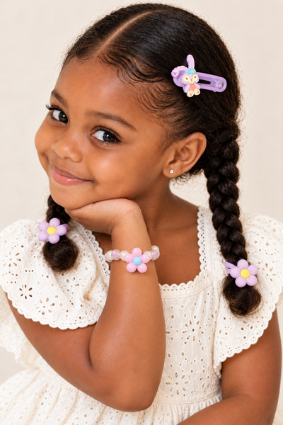 Girl's Cute Figured 4-Piece Boxed Buckle Set Lilac