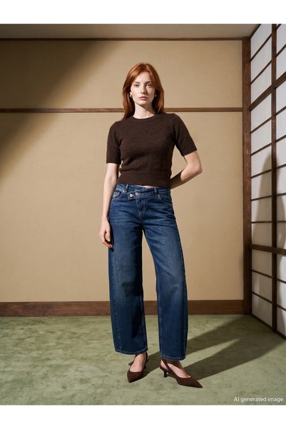 72382 100% Cotton Cross Belt Balloon Jean