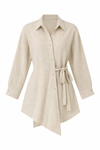 Natural Button Cross Belted Shirt - 2Y5258