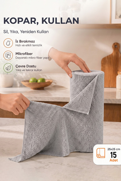 15-Piece Gray Roll Multi-Purpose 100% Microfiber Cleaning Cloth Use Without Detaching
