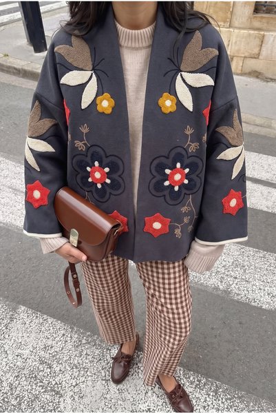 Smoked Embroidered Vintage Cashmere Jacket