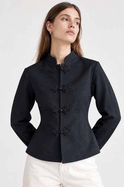 Ornamental Button Closure Blazer Jacket