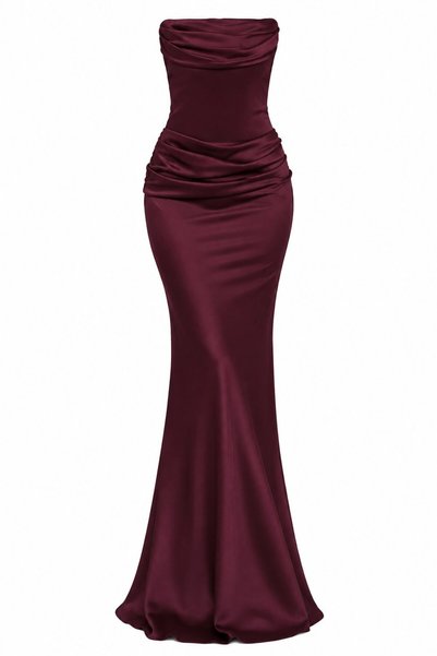 Plum Draped Evening Dress with Scarf - 20630