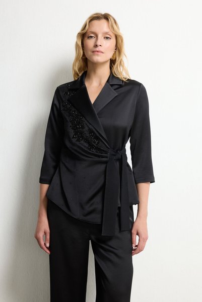 Stone Detailed Blouse with Tie-Up Detail