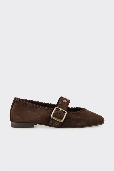 Coffee-Brown Leather Women's Casual Ballet Flats