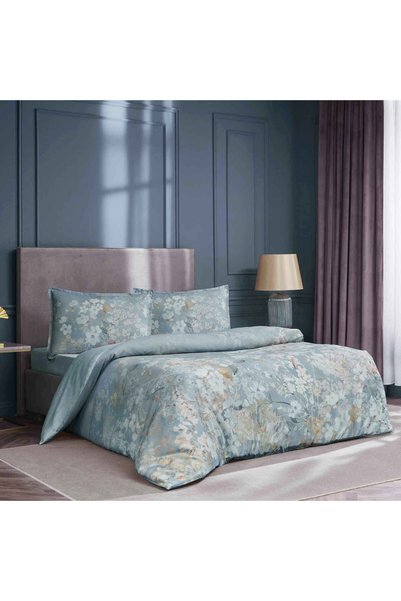 Allday Floria Cotton Satin Duvet Cover Set King Blue