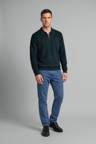 Standard Fit Half Zip Polo Collar Knitwear Basic Sweater H7008Ax26Au