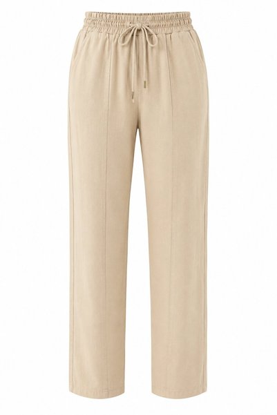 Beige Elastic Waist Front Stitched Trousers - 2Y51172