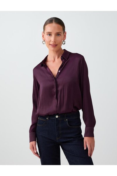 Purple Straight Cut Long Sleeve Satin Shirt