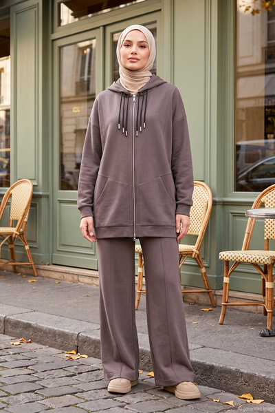 Hooded Bora Cap Jacket and Pants Set 8100 Gray