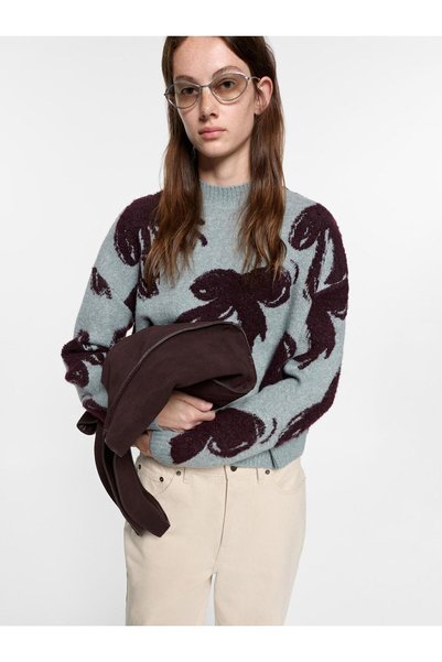 Women's Bow Patterned Jacquard Sweater