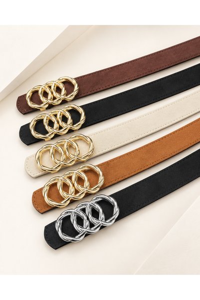 Suede Leather Women's Trouser Belt with United Ring Buckle, Jacket Belt, Dress Belt, Shirt Belt