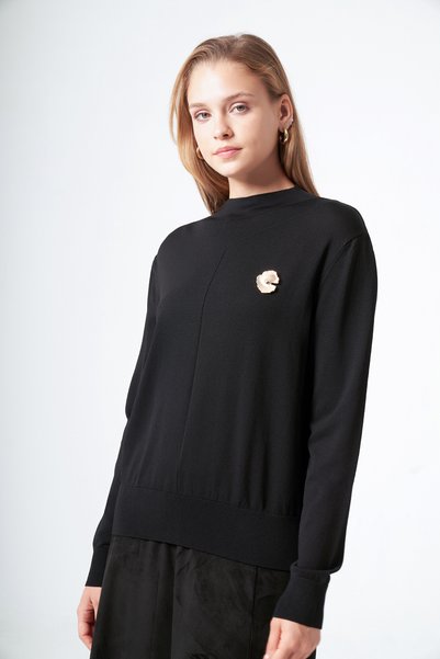 Thick Knitted Collar Sweater Tunic 200 Black