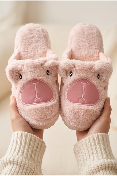 Women's Capybara Animal Figured, Soft, Plush Fabric, Closed Toe, Home Slippers
