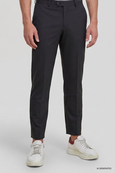 Ds Damat Comfort Fit Black Plain Travel Fabric Trousers