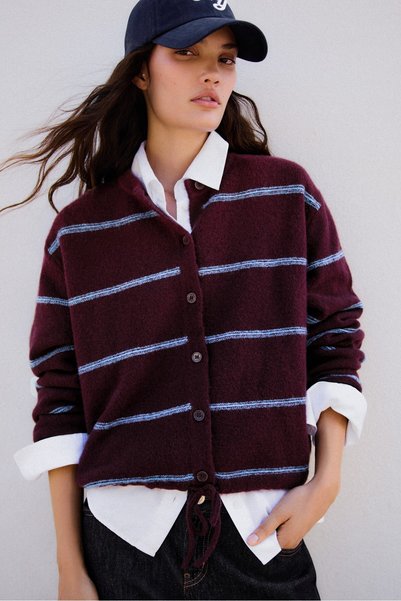 Striped Crew Neck Knitwear Cardigan
