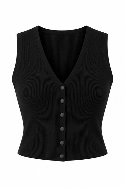 Black Lena Snap Button Knitwear Vest - 2Y4518