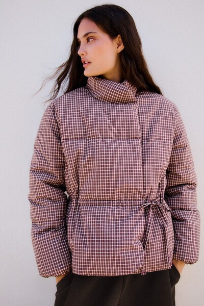Oversized Double-Breasted Quilted Plaid Jacket
