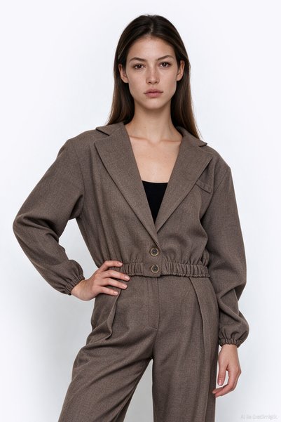 Tasseled Horse Embroidered Crop Jacket Brown